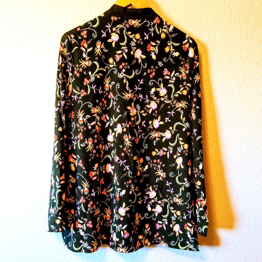 Just Fab Floral Long Sleeve Bouse Bow Tie Neck Sz. Large - Picture 3 of 8
